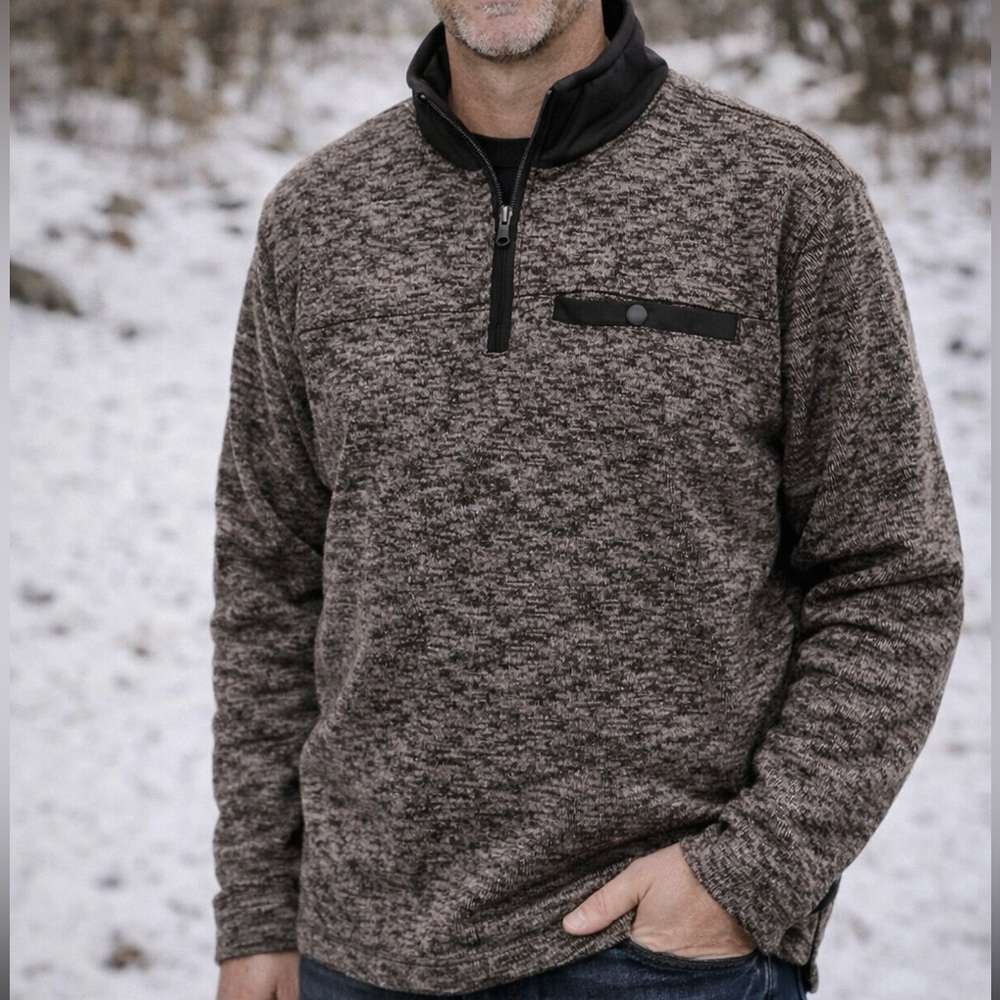 Men’s Eddie Bauer 1/4 Fleece Quarter Zip Pullover, Brown - Size Medium